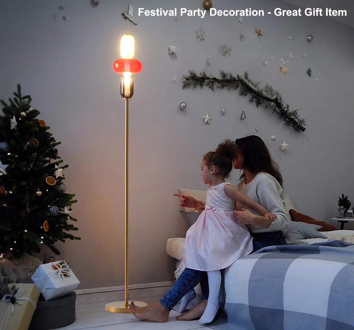 Fiqevs Glass Floor Lamp for Living Room, Modern LED Gold Standing Lamp, 3 Globe Tiffany Color, 2700K Ambiant Warm Lighting Decorative Tall Floor Lamp for Bedroom Office
