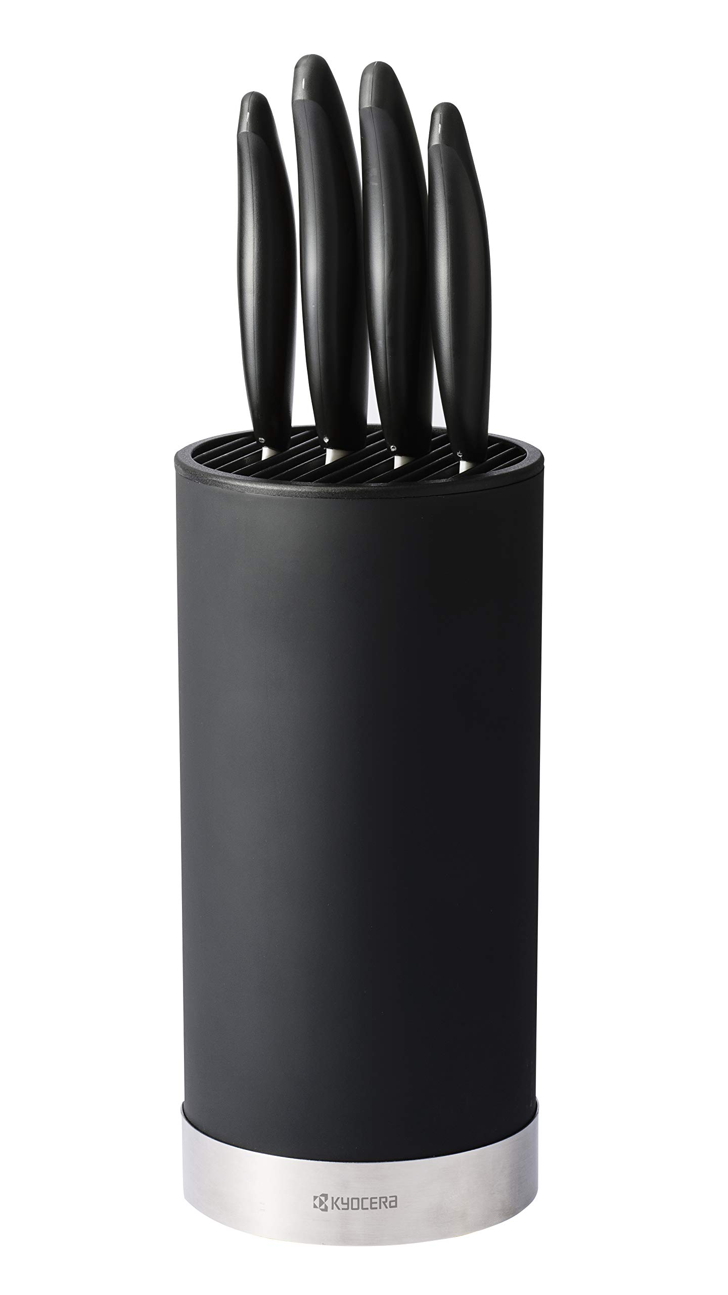 Kyocera Ceppo portacoltelli Rotondo riporre Fino a 8 coltelli, plastica Soft-Touch con Fascia in Acciaio Inox, KB-RD BK