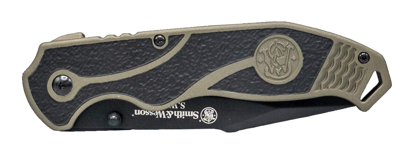 SMITH & WESSON SWAT II 8.5in S.S. Spring Assisted Folding Knife with 3.5in Serrated Drop Point and Rubberized Aluminum Handle for Outdoor Survival and EDC, Black