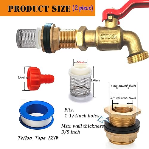 Miniatura 2 de 2 espitas de barril de lluvia, kits de grifo de latón para barril de agua de lluvia, tanques de agua, bañeras, piscinas, etc., válvula de bola
