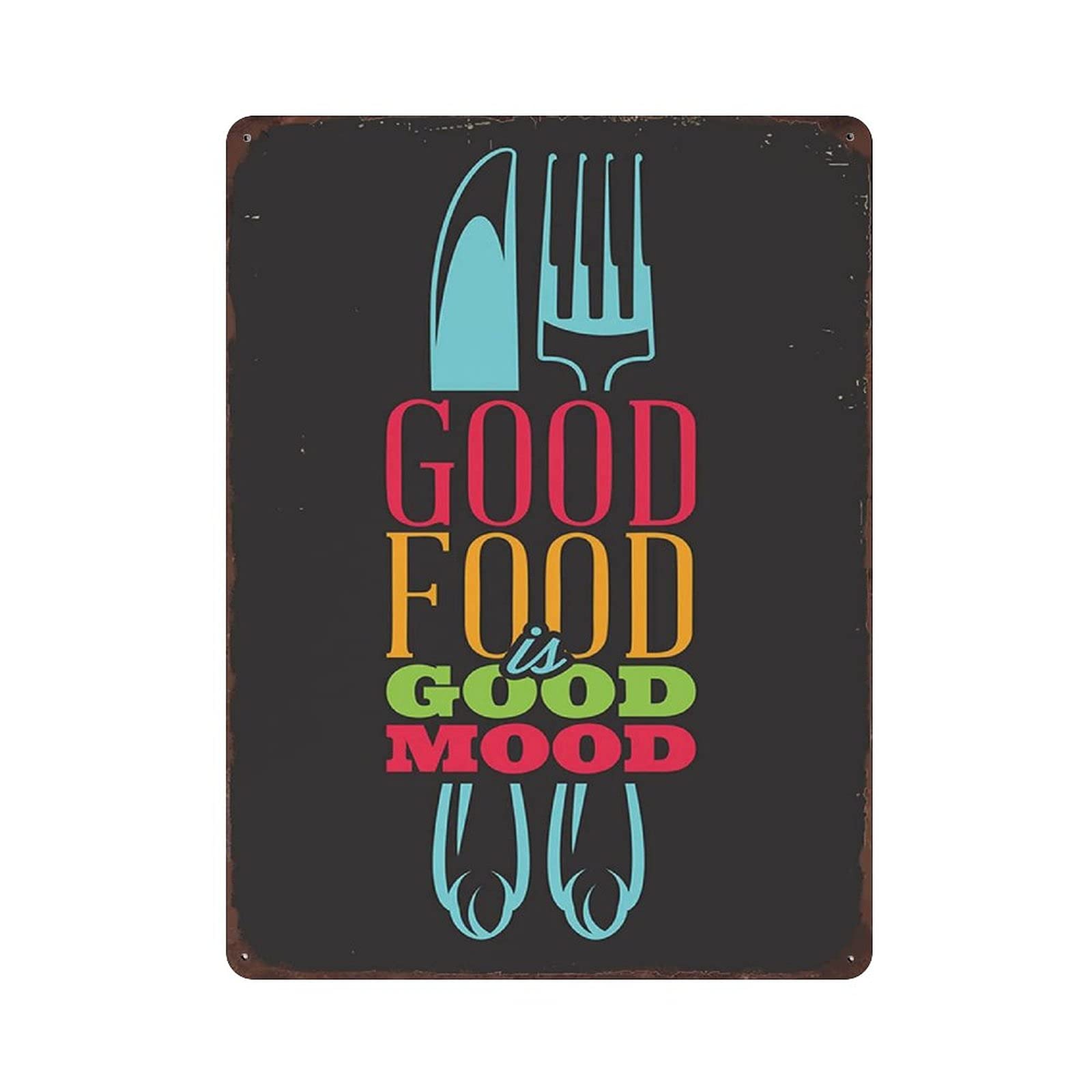 Metal Tin Sign Unny Kitchen Good Food Good Mood Restaurant Tin Sign Metal Aluminum Sign Vintage Wall Decor Retro Poster for Bars Restaurants Cafes Pubs Home Decoration 16"x12"
