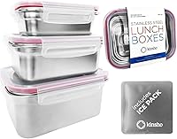 Vista 7 de kinsho Cajas de aperitivos de acero inoxidable con tapas de silicona para niños, contenedores de lonchera para niñas y niños pequeños, sin derrames