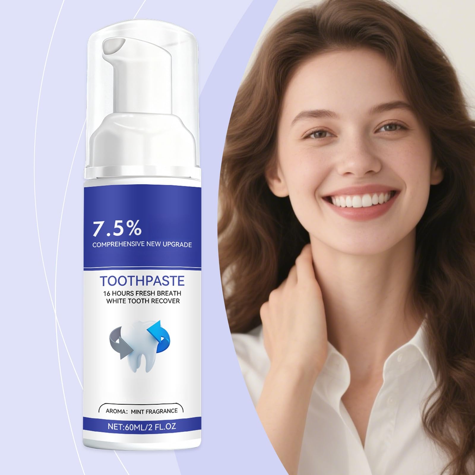 Mousse de pasta de dientes tipo prensa suave for un aliento fresco duradero, limpiador de espuma fácil de apretar, cuidado bucal familiar(1pcs)