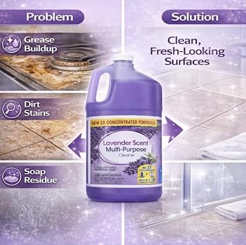Multi Purpose Household Cleaner Liquid, Lavender Scent, Large 128 fl oz Bottle, All Surface Cleaning Solution for Kitchen, Floor, Bathroom, and General Use