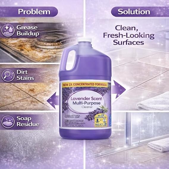 Multi Purpose Household Cleaner Liquid, Lavender Scent, Large 128 fl oz Bottle, All Surface Cleaning Solution for Kitchen, Floor, Bathroom, and General Use