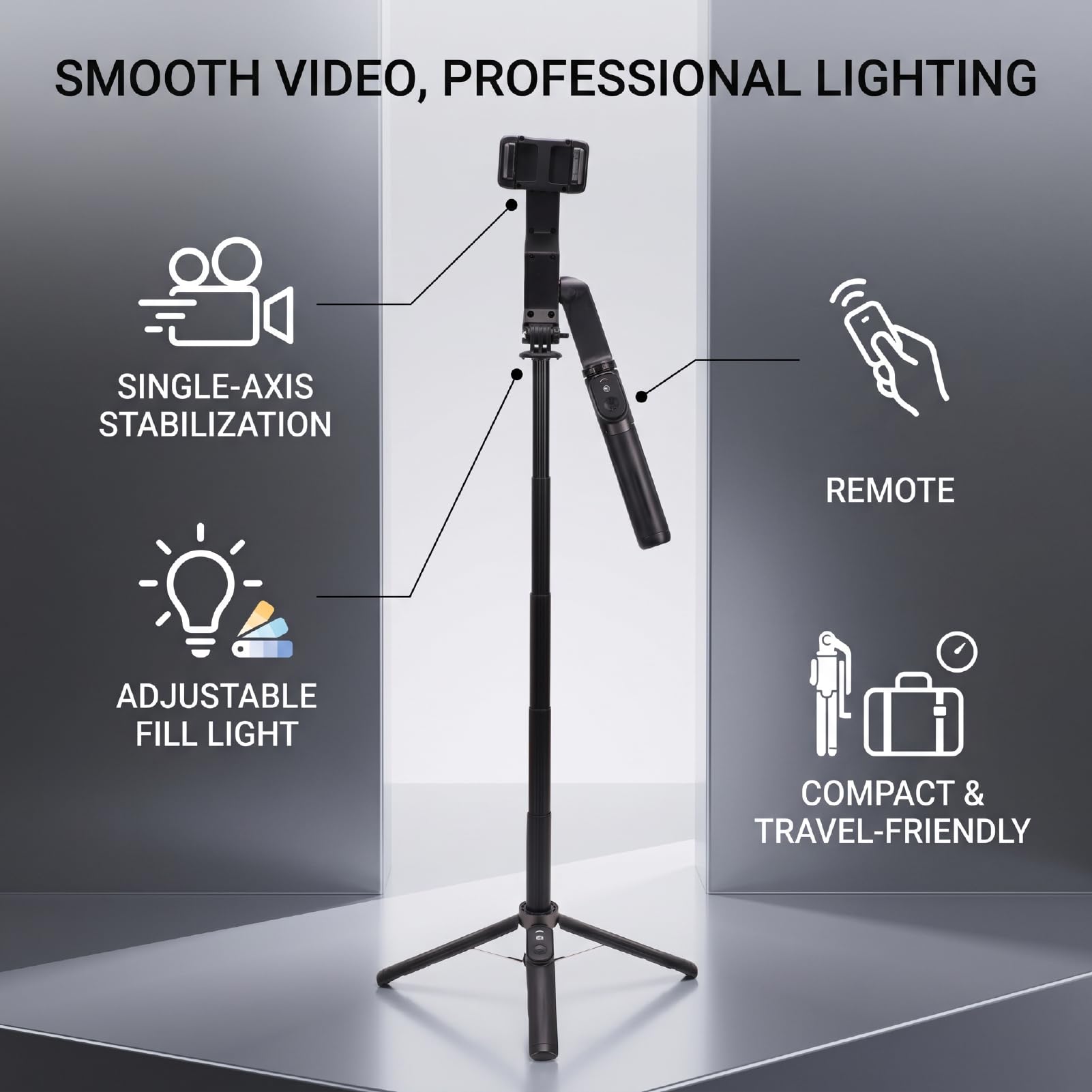 XUMIUZIY Bastone per Selfie, Treppiede con Telecomando Bluetooth 5.2, 101 | Anti-shake, Luce LED con 3 Colori e 3 Livelli, Supporta Android e IOS
