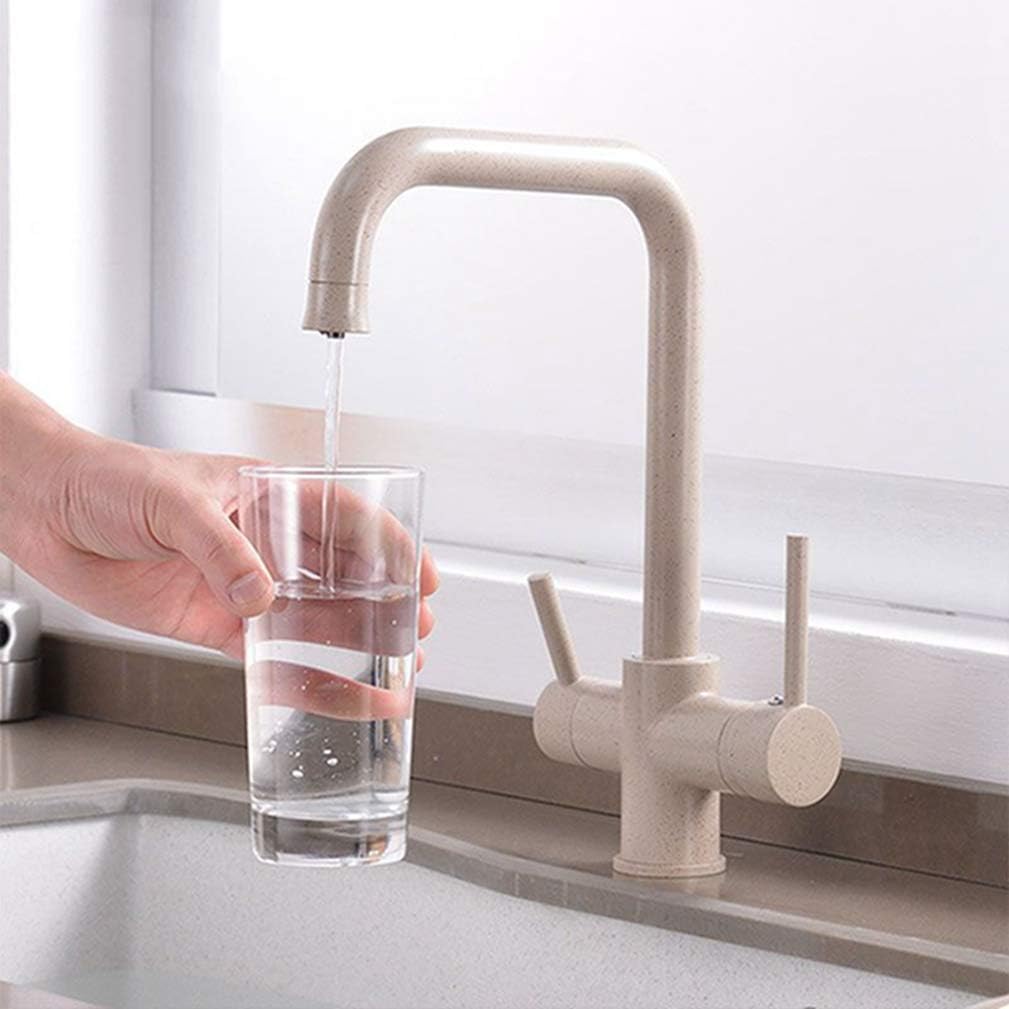 Filter Kitchen Faucet Drinking Water Blcak Deck Mounted Mixer Tap 360 Rotation Brass Pure Filter Kitchen Sinks Taps 3 Way Deck Mounted Dual Handle,Beige with Dot
