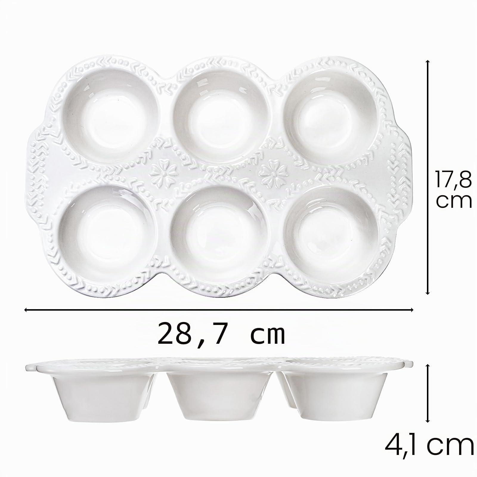Hiceeden 2 Stück 6 Tassen Keramik Muffinform Antihaft Cupcake Backformen mit Griff Keramik Muffinform mit geprägtem Muster für Muffin Cupcake Weiß