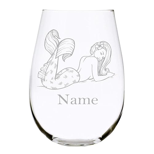 Mermaid with name 17 oz. stemless wine glass