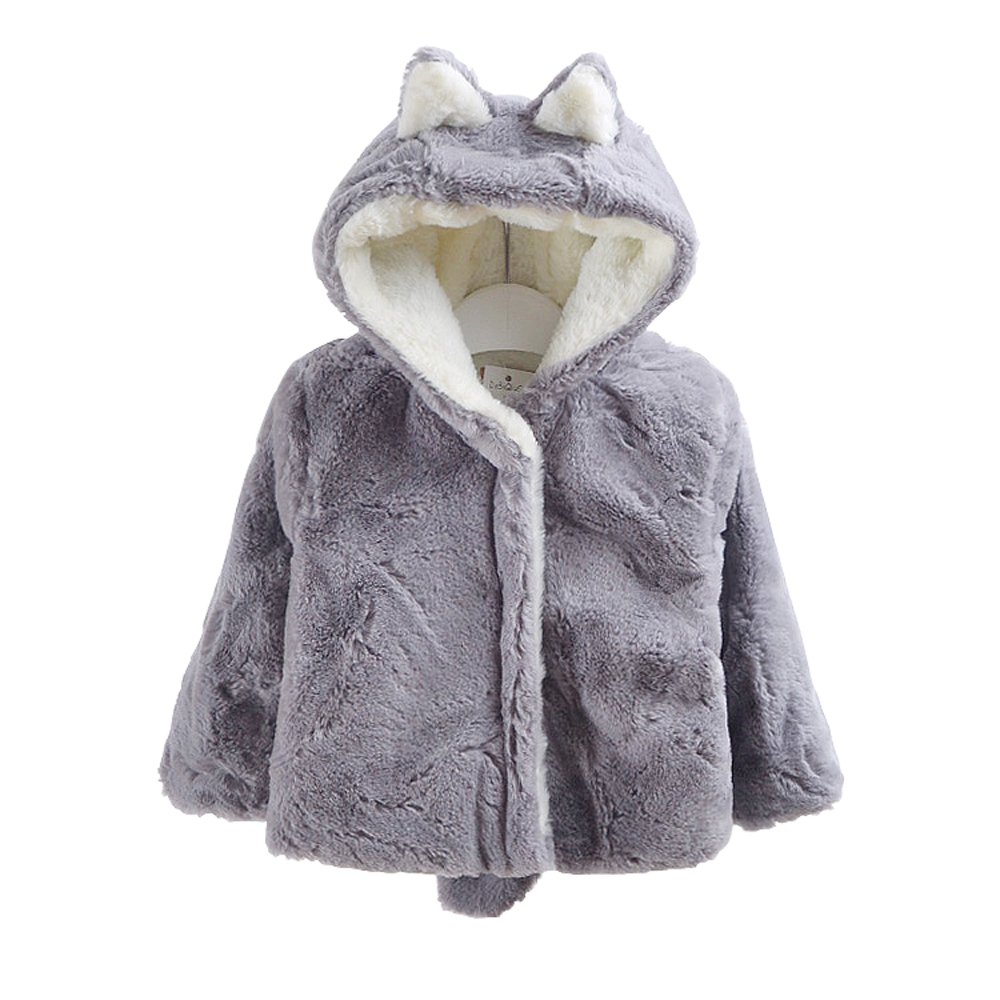 Ding Dong Baby Kid Boy Girl Winter Ears Hooded Coat(Grey,4T)