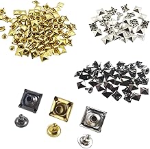 Pamtns 150 Pièces Rivet Clous Carré Pyramide Punk Tête Rivets de Spike Rivet Cuir Set Double Cap Tubulaire Goujons en Métal Goujons Rivets Décoratifs Métalliques Sacs Vêtements DIY l'Artisanat