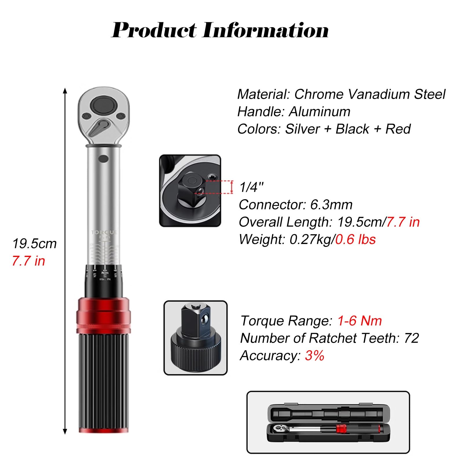 llave dinamométrica Llave Dinamométrica Ajustable De 72 Dientes Y Doble Dirección, Llave De Carraca De 1/4'' Con Mango De Aluminio, Juego De Llaves Dinamométricas De 1-25 Nm Para Coche/ Moto/ Biciclet