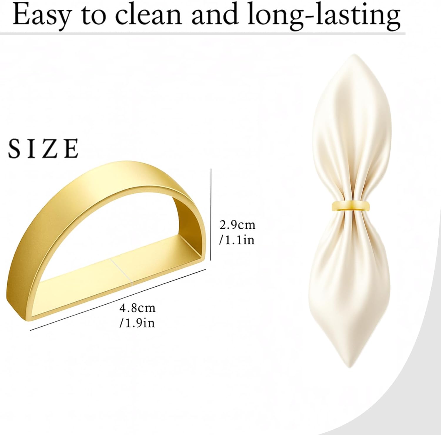 12 Pcs Stainless Steel Napkin Rings - Matt Gold Napkin Holder Buckles for Table Kitchen Dinner Party Wedding Christmas Party(Semicircle)