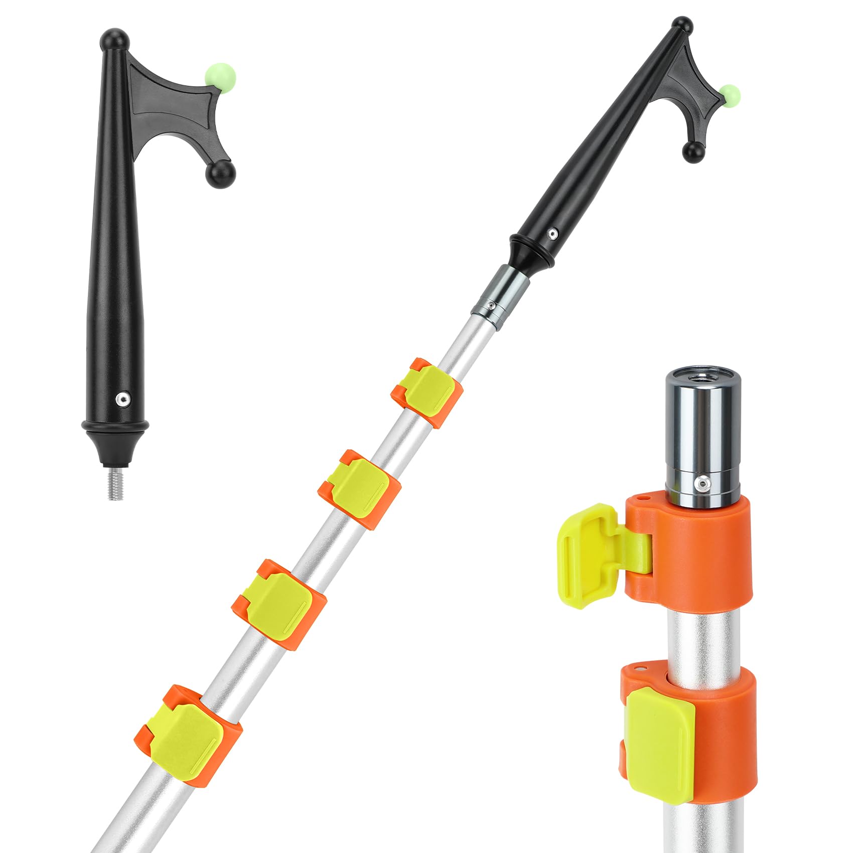 KOMCLUB Gancio telescopico per barca, in alluminio, design luminoso, resistente alla ruggine, durevole, forte, asta di spinta da indossare (argento, 358 cm)