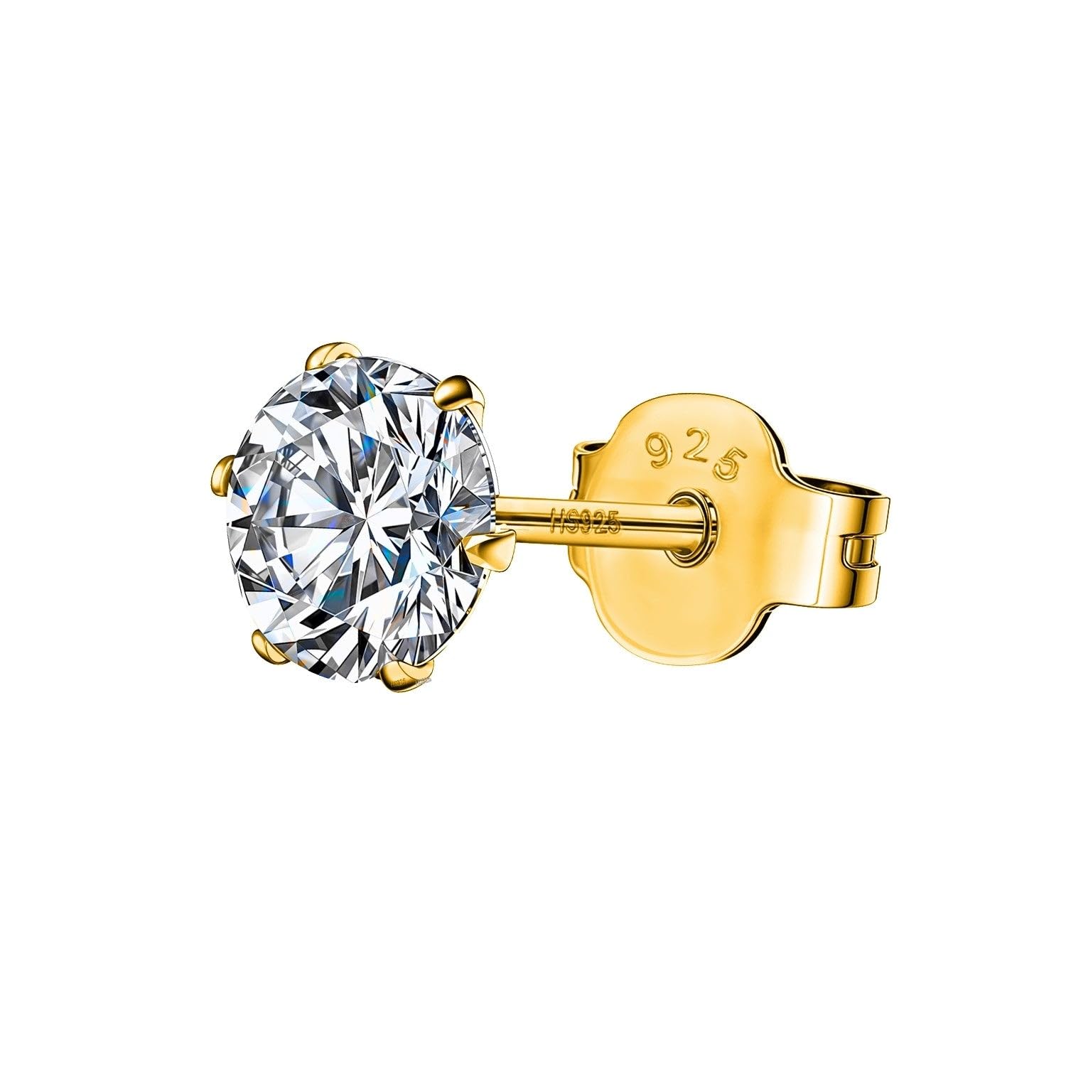 925 Silver Round Solitaire Stud Earring for Men in Gold Finish with Push Back | 92.5 Sterling Silver and Diamond-Like Brilliance Sparkling Zirconia | Single Piece-image-45
