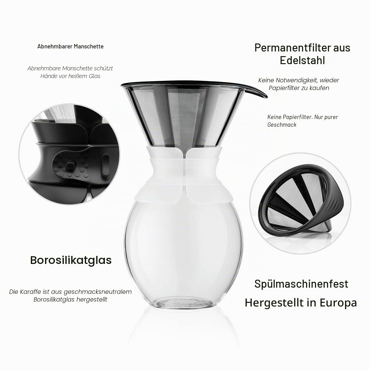Bodum Pour Over Kaffeebereiter mit Permanentfilter, Glas, Beige, 14.9 x 17.6 x 25.6 cm, 1 Einheiten