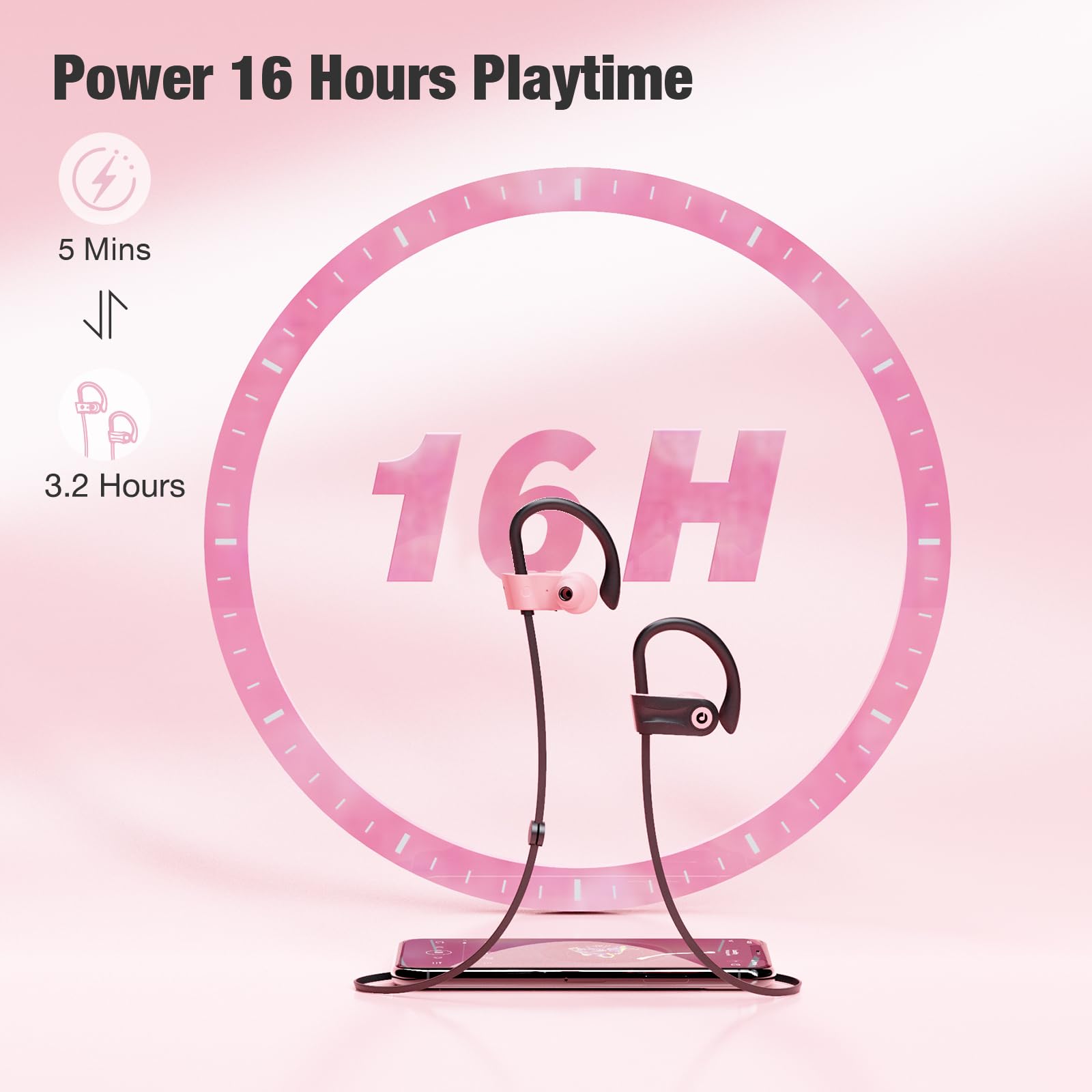 Boean Cuffie Bluetooth, auricolari wireless con 16 ore Bluetooth 5.3 cuffie wireless HD bassi profondi stereo IPX7 impermeabili per cuffie sportive