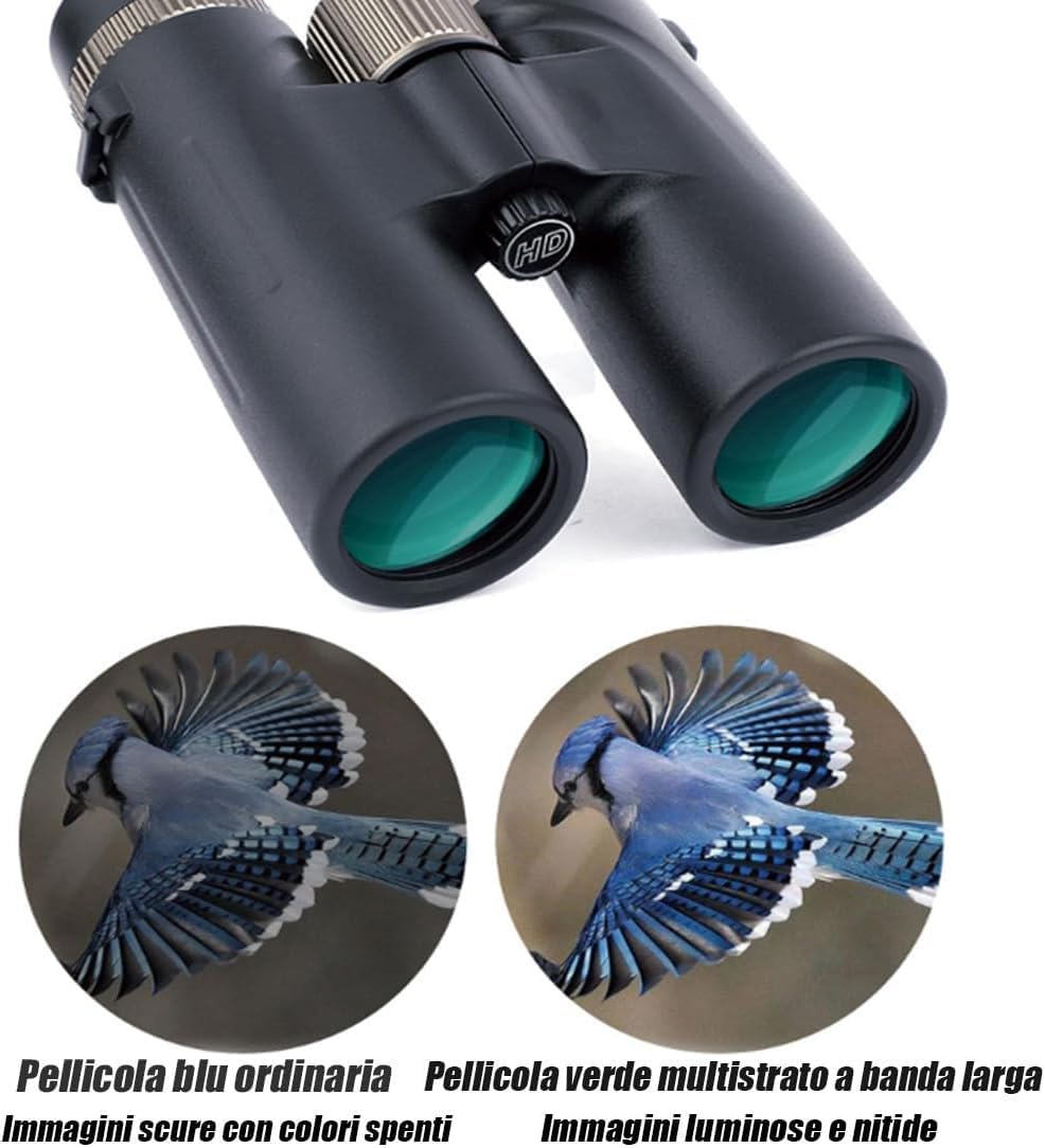 Warmax Fernglas 12x42 Wasserdicht Talon HD Fernglas Mit Entfernungsmesser & Nachtsicht, HD Feldstecher Ferngläser Mit Bak4 Prisma FMC Objektiv (Grün-A)