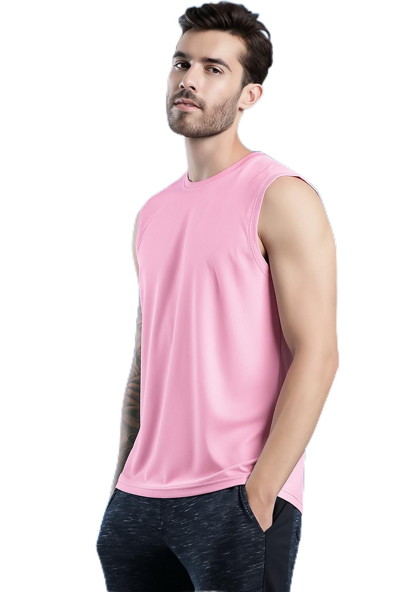 JANGOBOY Men's Sleeveless Polyester Active Wear T-Shirt (Side-epp-731-m_Pink_M) Pack of 1-picture-13