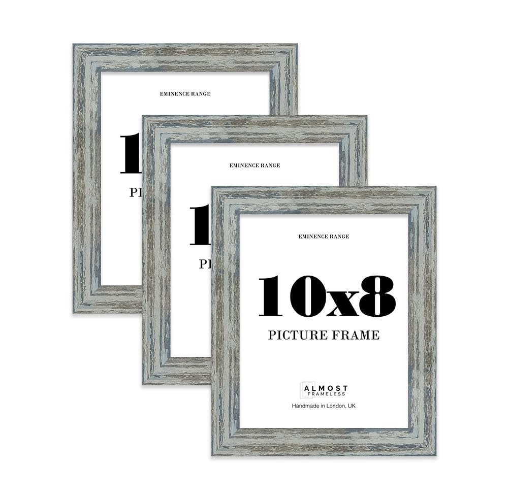 10x8" Distressed Blue Picture Frame - Rustic Wood Industrial Effect Photo Frame for Wall Display, Ideal for Posters, Prints & Home Dรฉcor, Wall Hooks and Kickstand, 32mm Edge - 3 Pack โ image 1