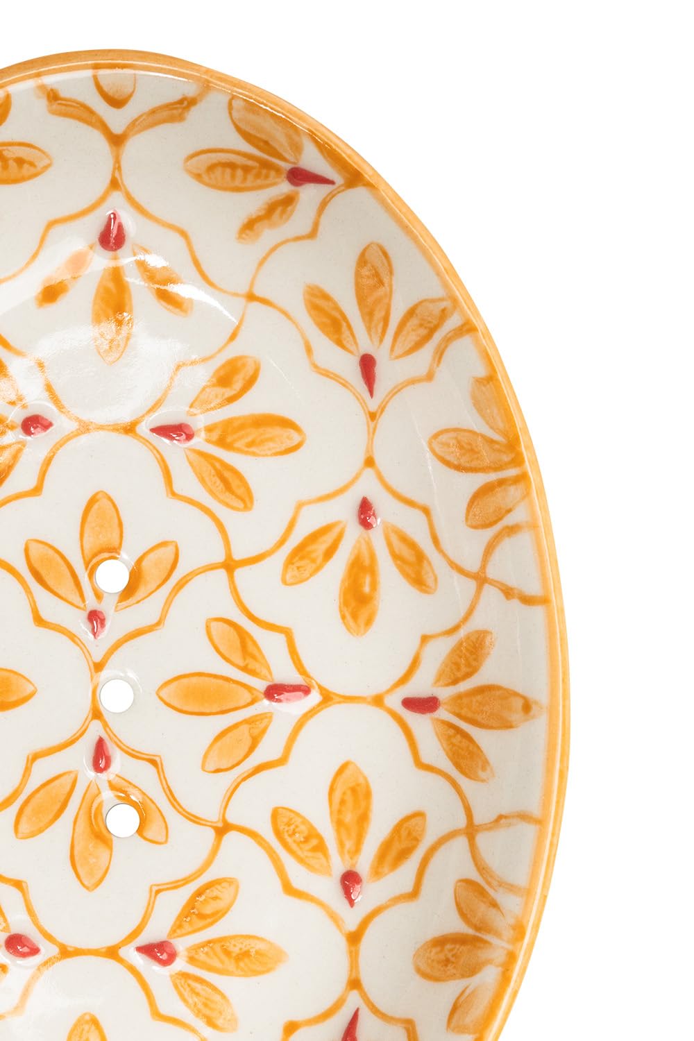 Porte-savon Ovale En Grès Imprimé Floral Jaune – 14 X 9,5 X 2 Cm – Avec Trous D'évacuation D'eau