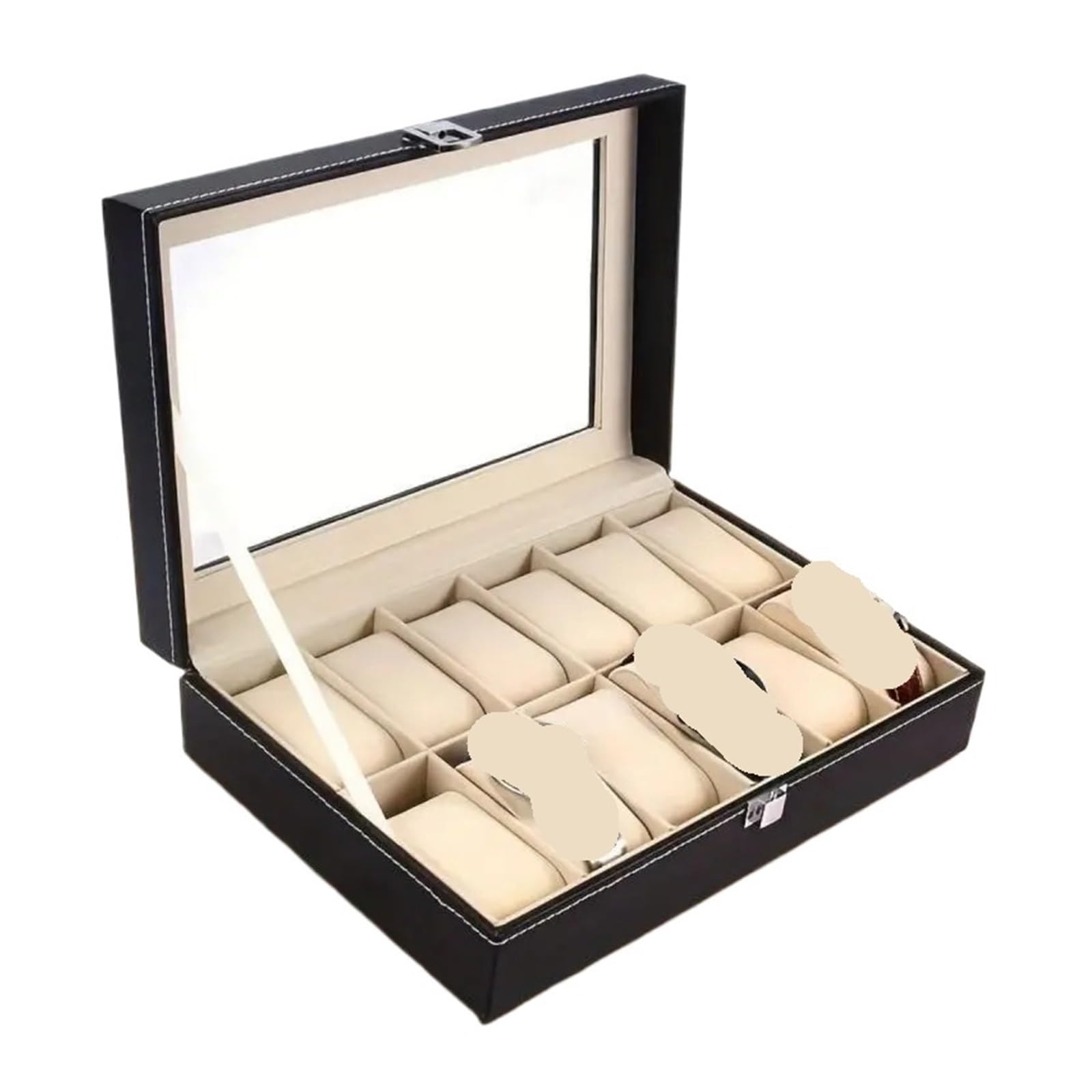 GHHZML Watch Box Handmade Wooden/Pu Leather 6+3 Watch And Sunglasses Organizer Multi-Function Jewelry Display Stand Box
