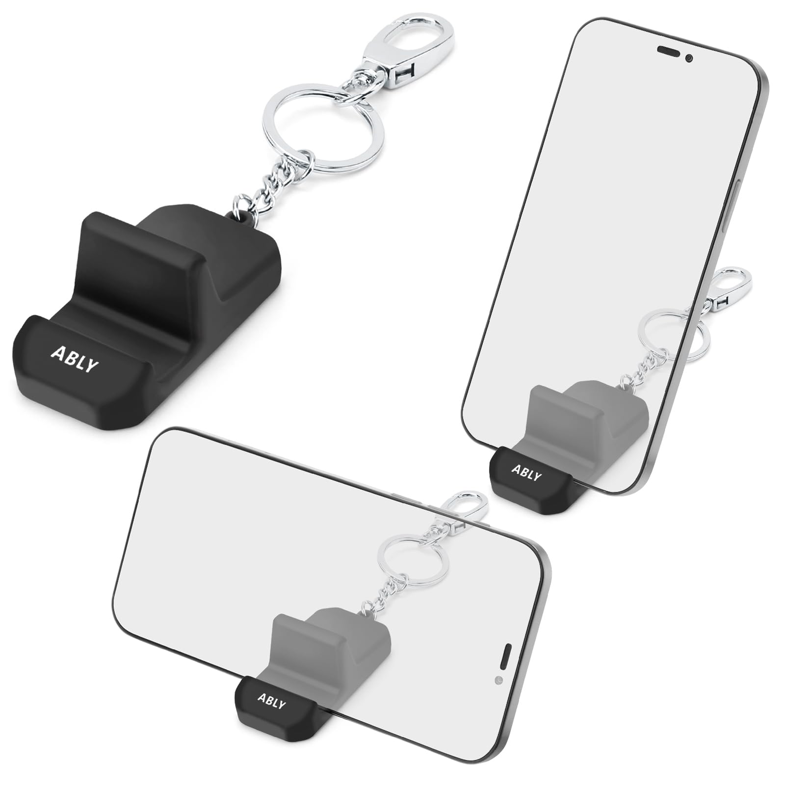 ABLY Mini Phone Stand Keychain, Portable PVC Phone Holder, Suitable for Most Smartphones，Black