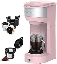LITIFO Single Serve Coffee Maker for Ground coffee, Tea & K Cup Pod, 2-In-1 Small Coffee Machine with 6 to 14oz Reservoir, One-Button Fast Brew, Auto Shut-off & Self Cleaning Function (Pink)