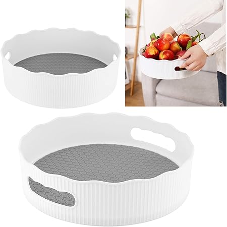 Amazon Com Kalolary 2 Pcs Plastic Deep Lazy Susan Turntable Non Skid Pantry Cabinet Turntable Kitchen Turntable Organizer Rotating Spice Rack For Cabinet 12 Inch 9 Inch White Kitchen Dining