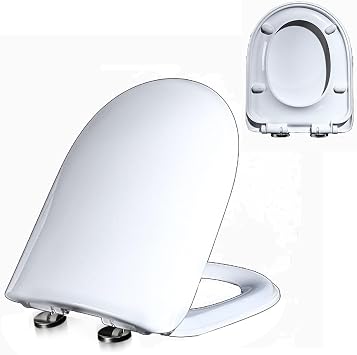 PP,02C,Slow Close Toilet Seat, Soft Close Toilet Seat with 360 Adjustable Hinge, One-Click Quick Disassembly, Easy to Install and Clean, Four Bumpers Never Loosen, D Shaped, White