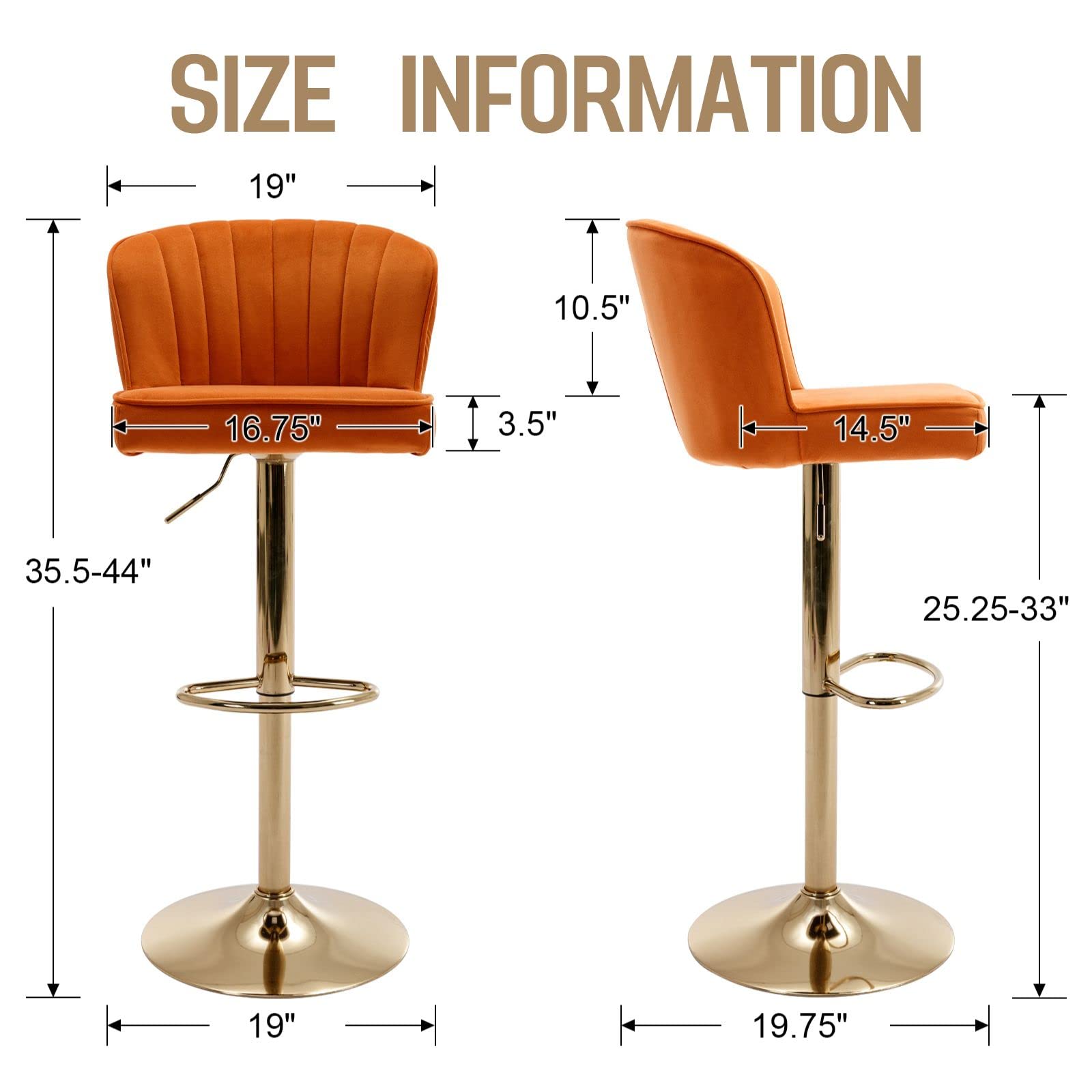 Lot de 2 tabourets de bar pivotants réglables en velours avec dossier, chaises modernes à hauteur de comptoir pour cuisine et bar à la maison, solution élégante et confortable