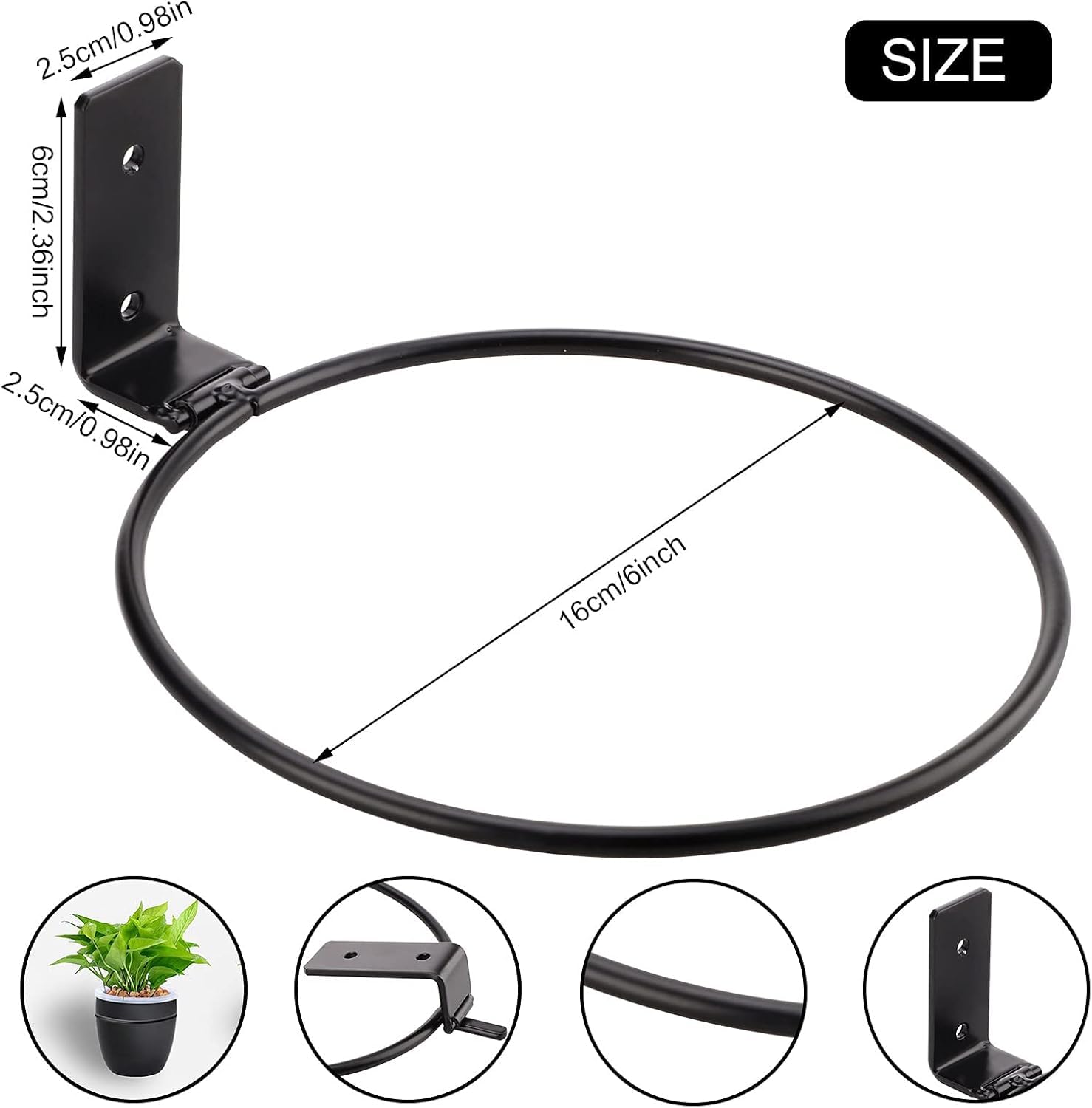 Blumentopfhalter zur Wandmontage, Eisenstütze für Haus, Garten, 6-teiliges Set, 15,2 cm Topfaufhänger für Balkon, Pflanzgefäß-Aufbewahrungslösung