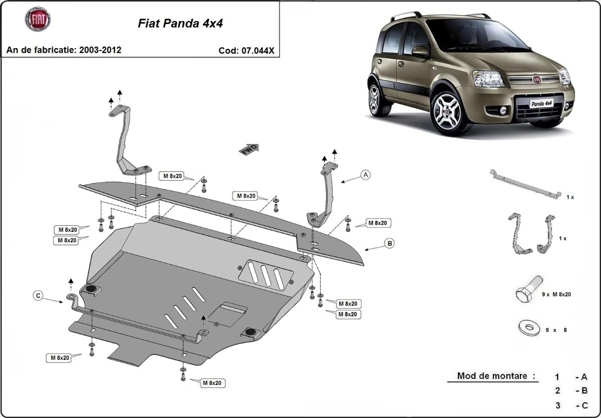 Piastra paramotore in acciaio compatibile con Fiat Panda 4x4