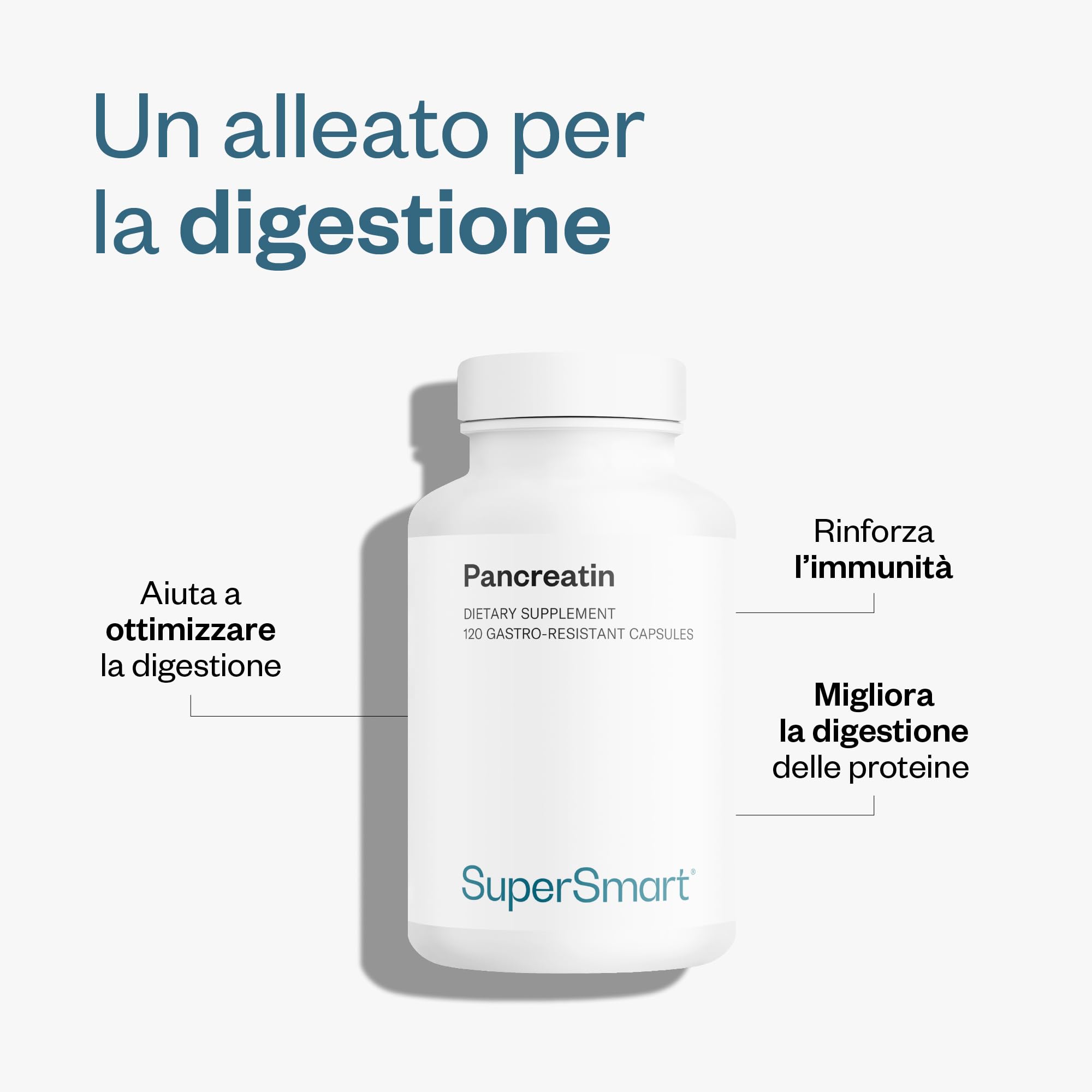 Pancreatin Integratore - Contiene Enzimi Digestivi - No-OGM - SuperSmart | Sostiene appieno la Digestione e Ottimizza l'Assorbimento dei Nutrienti da parte del corpo - 120 Capsule a rilascio