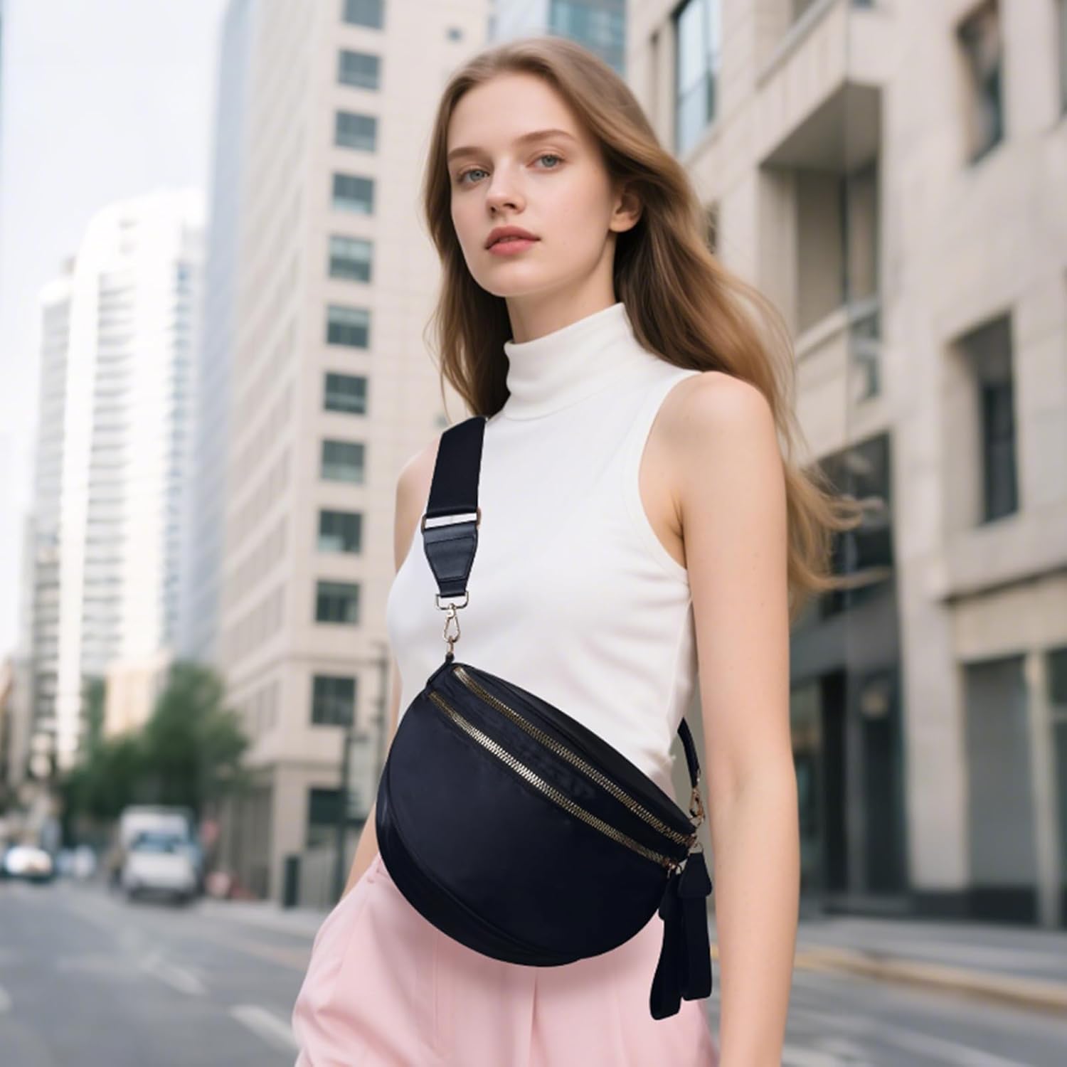 Checkered Crossbody Bag Spacious Bum Bags for Women Nylon Fanny Packs Belt Bag Handbags Wallets for Shopping Travel - Image 2