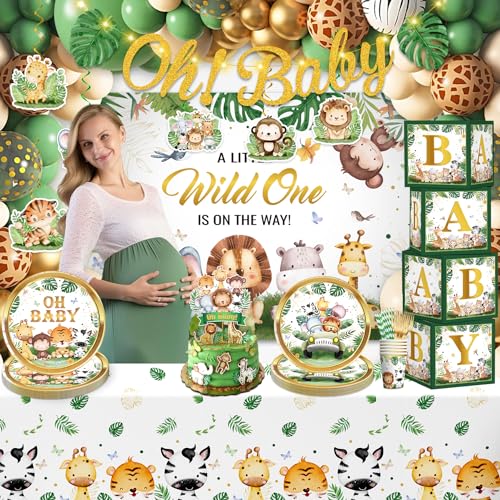 Cocomigo COCOMIGO-012 260Pcs Safari Baby Shower Decorations, Safari Jungle Baby Shower Decorations, Safari Plates And Napkins For Party, Safari Jungle Theme Baby Shower Decorations For Baby Shower Themes For Boys thumb #6