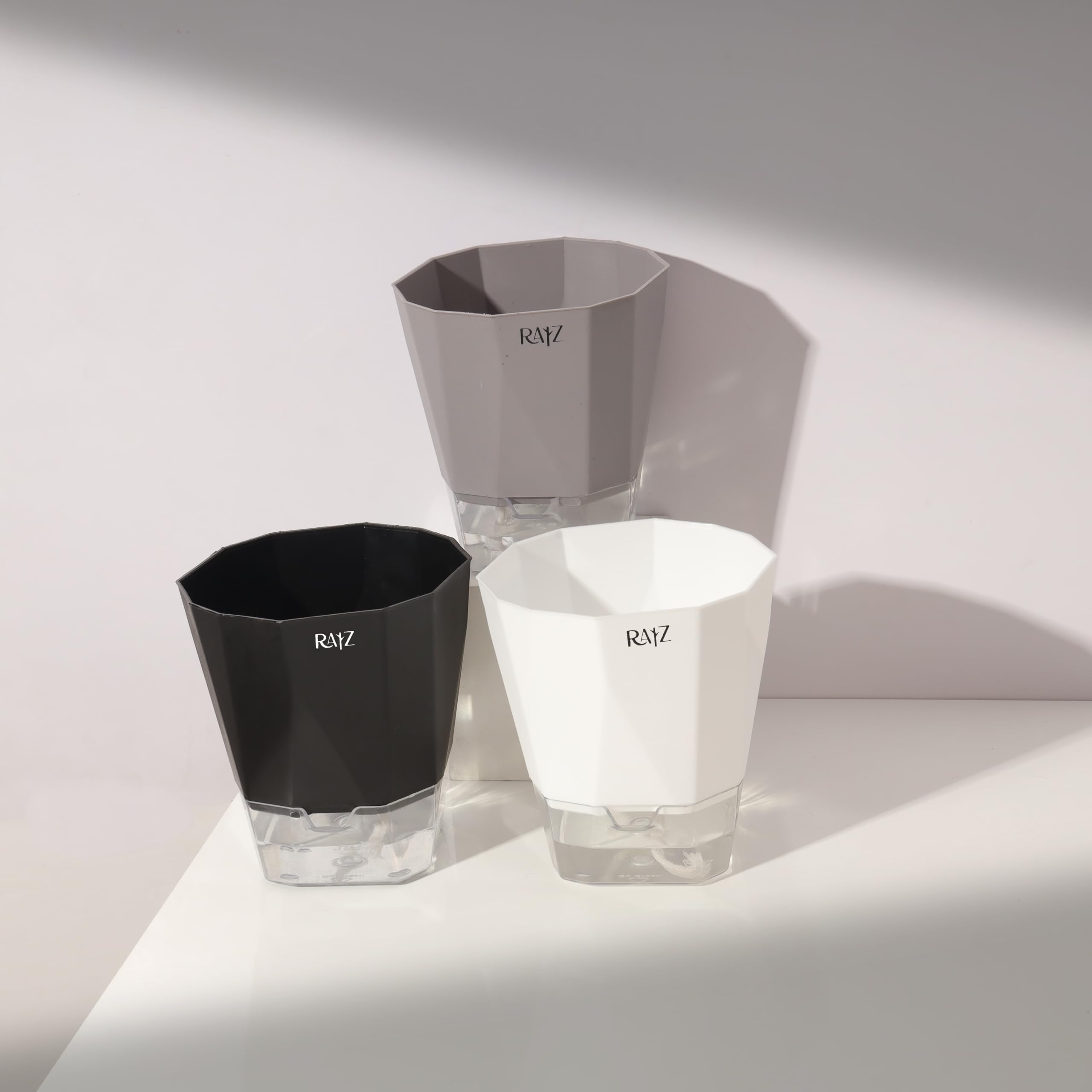 Raiz Combo of 3 White,Black,Grey Self-Watering Pots for Indoor Plants, Best Flower Pots & Planters for Home Decor, Living Room, Kitchen, Bedroom, Table Top, Office| Plants not Included (B0D7SFKLQ2) Amazon Price History, Amazon Price Tracker