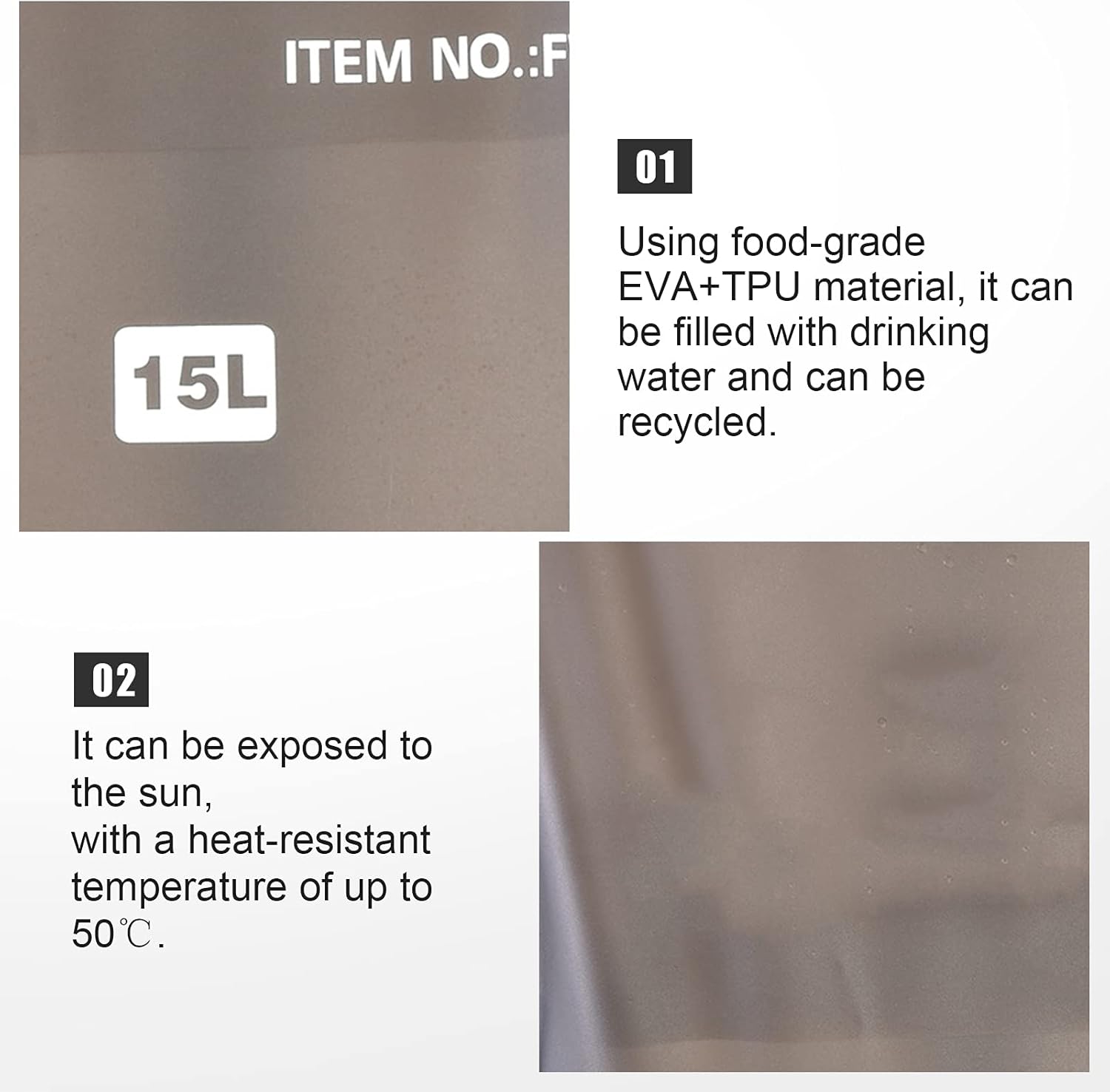 Outdoor Foldable Shower Bag Portable 15L with Shower Nozzle for Camping Beach Swimming