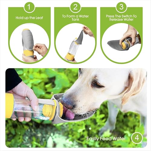 Miniatura 4 de SUPERDESIGN - Botella de agua gris portátil para perros con contenedor de alimentos, botella de agua de viaje para perros, fácil de usar, diseño a
