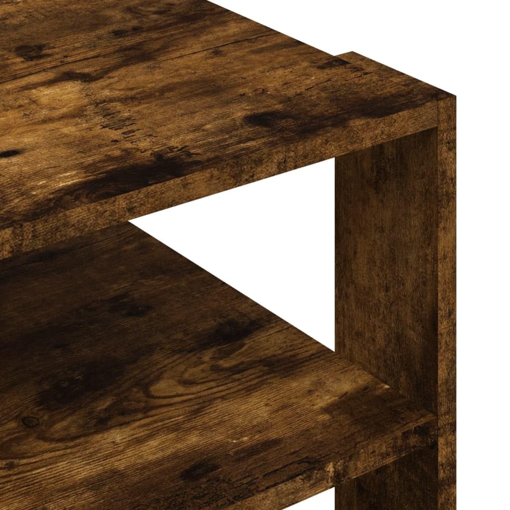 Mesa de centro de roble ahumado, 59,5 x 59,5 x 40 cm, material de madera, estante de 3 niveles, mesa de salón para bebidas, aperitivos, artículos decorativos, resistente a la humedad