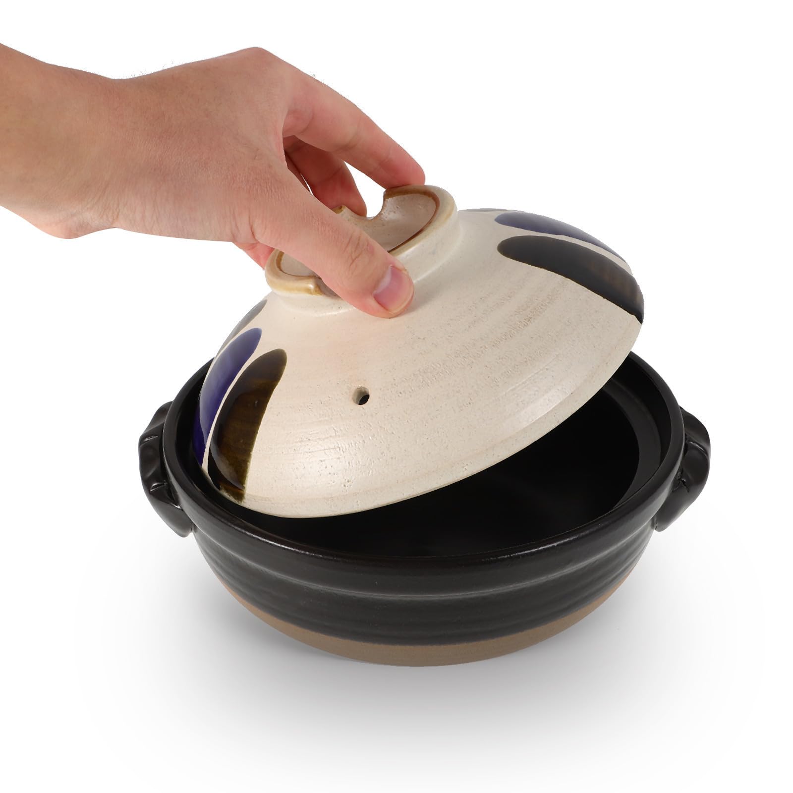 Olla de Barro con Tapa, Doble Asa, Resistente al Calor, Estilo Japonés