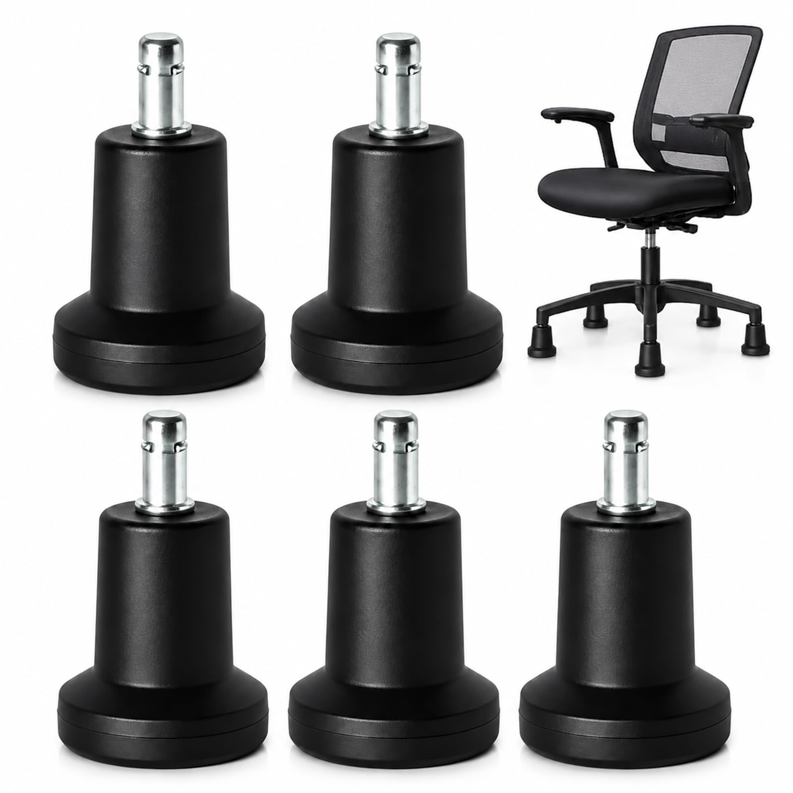 5Pcs High Profile Bell Glides Replacement Stool Swivel Caster Wheels or Office Desk Chair, Bell Glides Replacement Office Chair Wheels Stopper Swivel Caster, Feet to Protect Wood(11mm X 22mm)