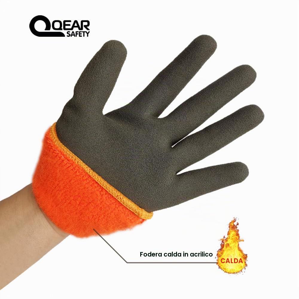 1 Paio Guanti da lavoro termici, resistenti al freddo e all'acqua, completamente rivestiti in lattice, palmo zigrinato per una migliore presa, L, Arancione.,