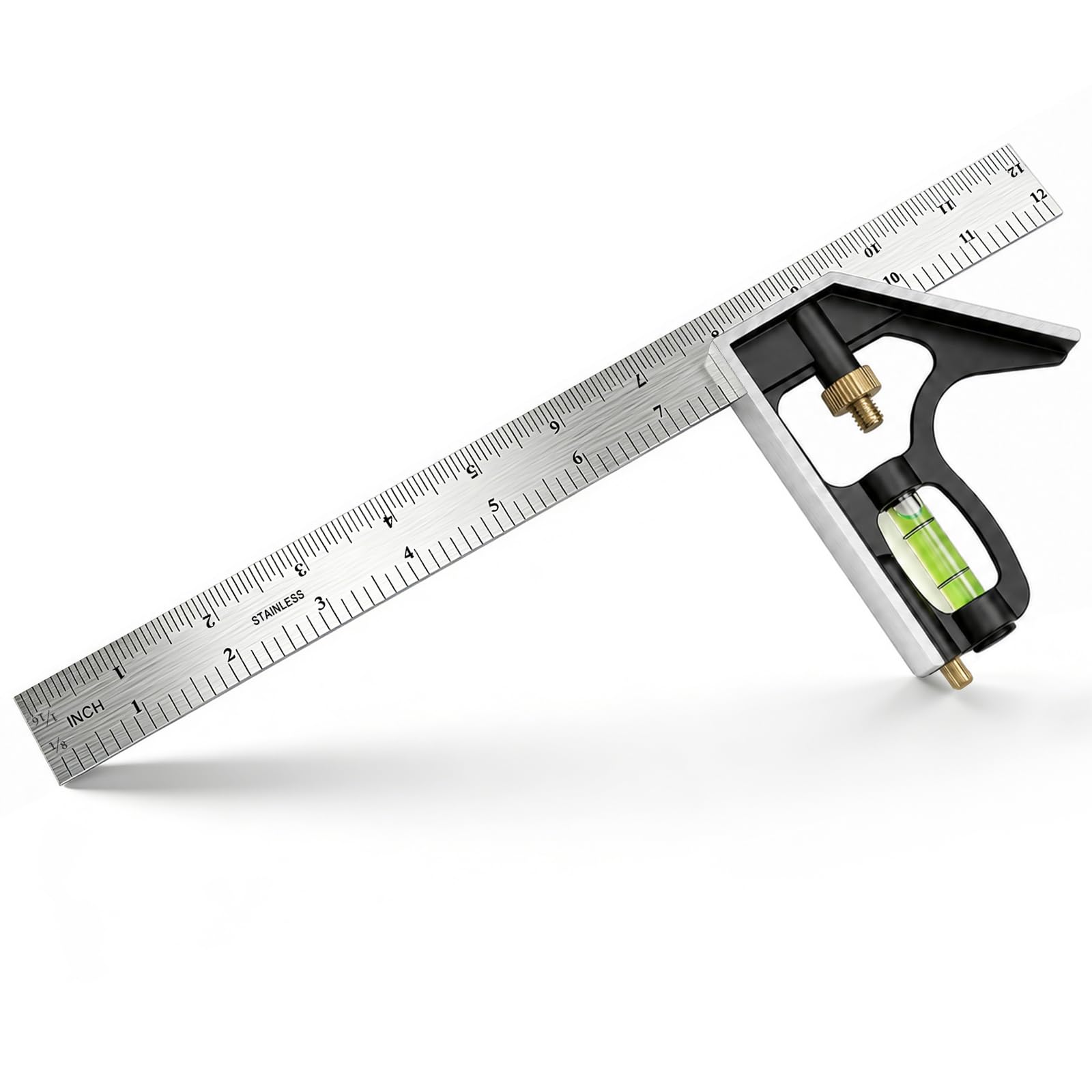 Micymedo 12 Inch Combination Square, Adjustable Carpenter Square with Stainless Steel Ruler and Aluminum Head, Metric and Inch Scale, Bubble Level and Scriber, 90 and 45 Degree Combo Layout Tool