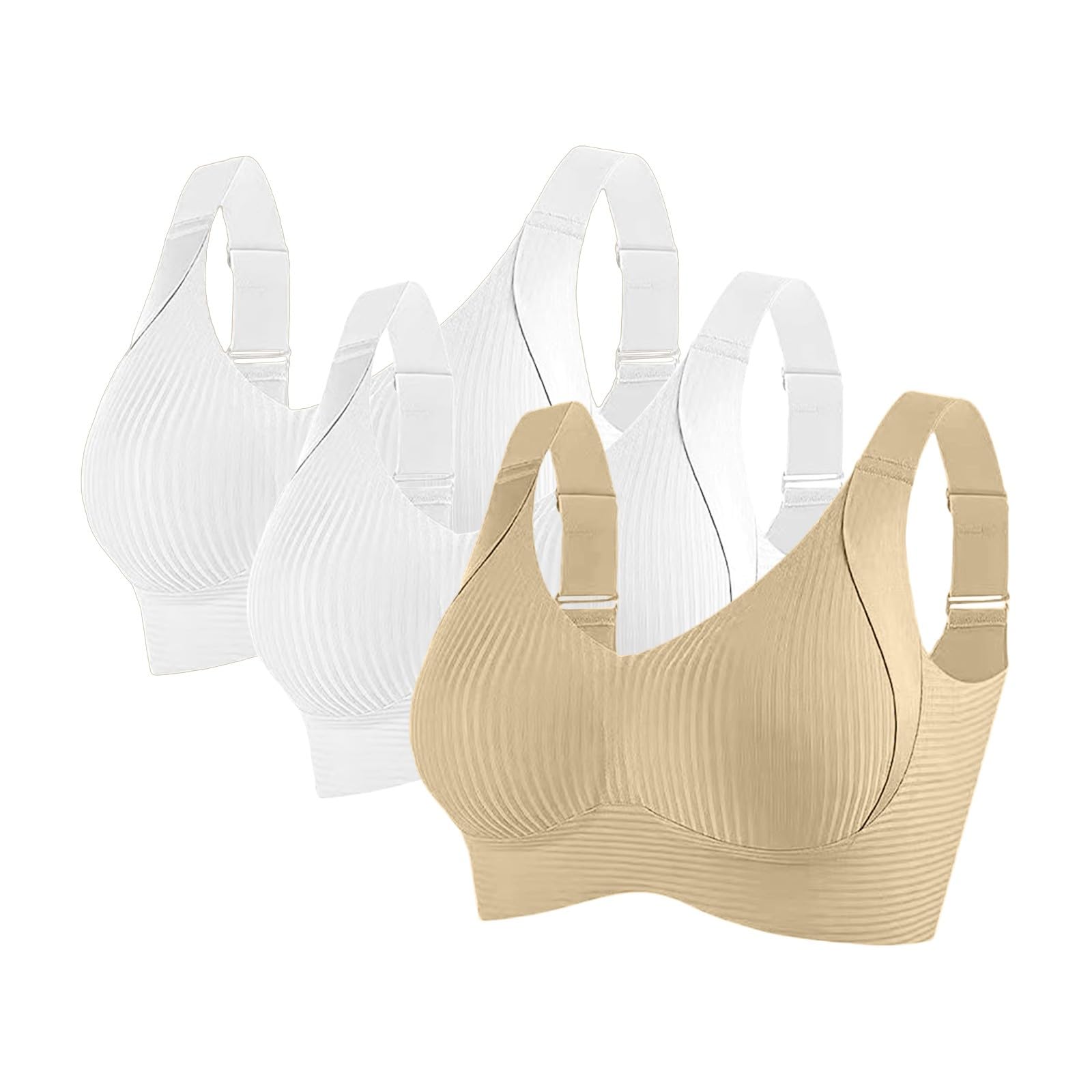 Reggiseni Comfort da Donna UK Sport Push Up Senza Cuciture Confezione da 3 Wireless a Costine Grandi Seni Cadenti Top da Donna Anziani Sport Support Lift Reggiseno Morbido Regolabile Comfort ad Alto