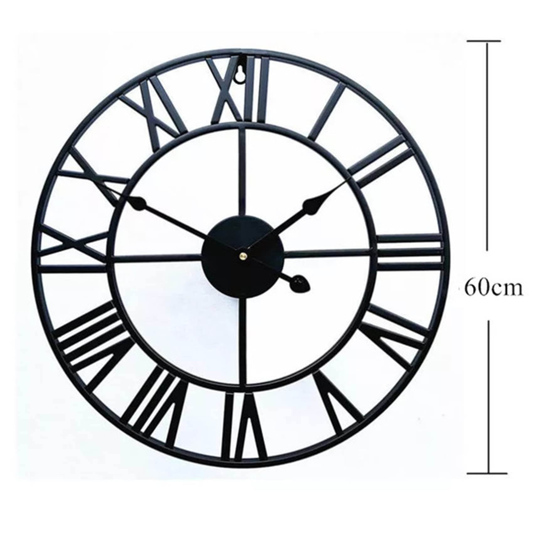 ZXCVB Reloj de Pared Grande 3D de 40/47/60/80cm, Reloj de Pared de Metal Hueco Redondo Retro, Reloj de números silencioso Moderno, decoración de jardín Interior y Exterior para el hogar,Negro,60cm