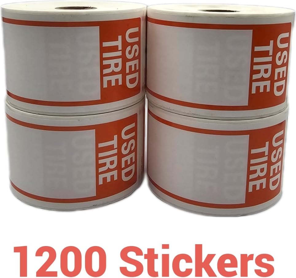 C-HORSE Used Tire Labels – 4 Rolls of 300 Stickers (1200 Total) – 6 x 2-3/4" Tire Price Stickers & Inventory Tags – Strong Adhesive for Rubber – Writable Surface for Tread, Size – New & Used Tires