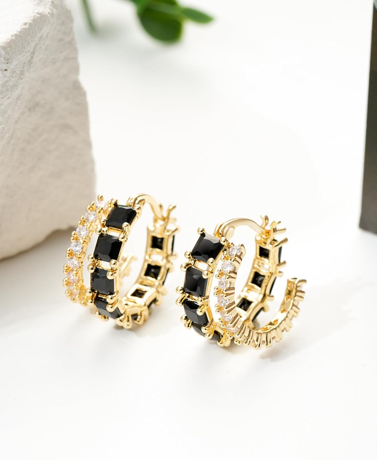 Mesovor Gold Zircon Double Hoop Earrings for Women, 14K Gold Plated Square Colored Cubic Zirconia Hoops Earrings Jewelry Gifts - Image 6