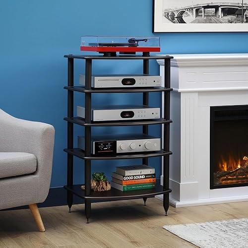 Miniatura 2 de Pangea Audio Vulcan - Estante de audio de cinco estantes, soporte multimedia y gabinete de componentes de 5 estantes, color espresso