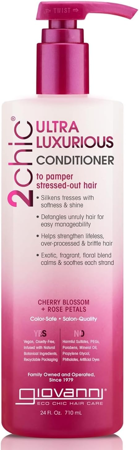 – 2chic Ultra-Luxurious Conditioner - Calms & Smooths Curly & Wavy Hair, Silkens Tresses, Strengthens Overprocessed Hair, Helps Detangle, Color Safe, Cherry Blossom & Rose Petals - 24 oz